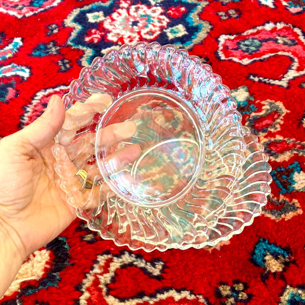 Two seven inch EAPG salad plates  swirl border. Perfect.  Great candle dishes.